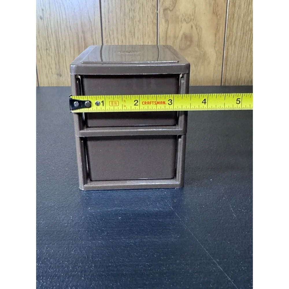 Desktop Accessory Organizer Mini Set of 2 Tier Plastic Drawers  Brown